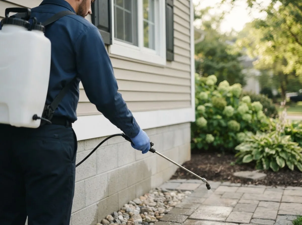 Pest control technician inspecting a home in Richville, NY